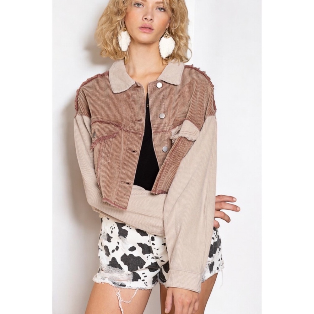 POL Mocha & Tan Button Up Cropped Corduroy Jacket - Picture 2 of 6